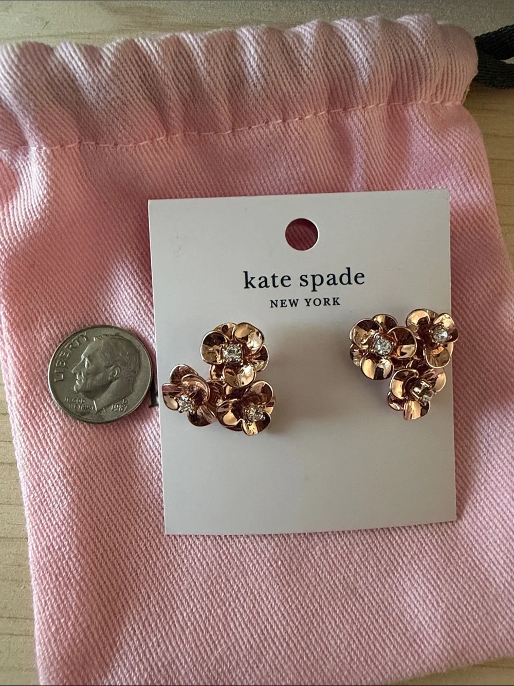 kate spade Rose Gold Floral Cluster Stud Earrings with Pink Pouch